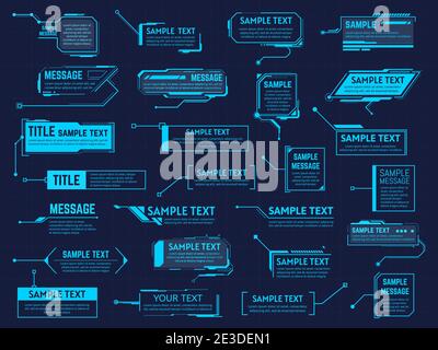 Futuristic callouts titles. Info boxes, digital information bar labels, modern description banner. Callout bar titles vector illustration set Stock Vector