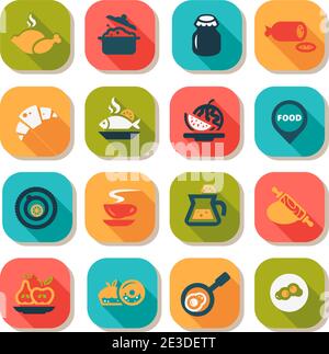 Flat Food Icons Set Created For Mobile, Web And Applications. Stock Vector