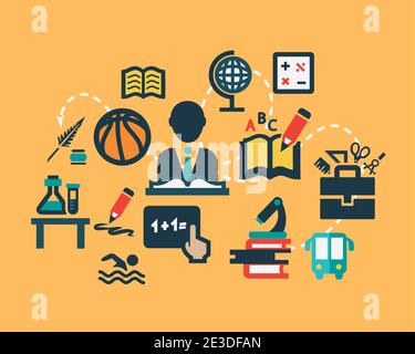 Education Icons Set in Flat Design Style. Stock Vector