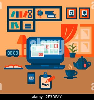 Fllat Concept of Business Workspace. Design Elements. Stock Vector