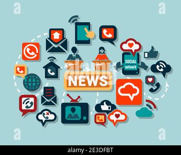 Flat Communication Icons Set for web and mobile. Stock Vector