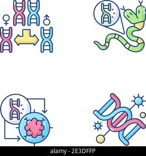DNA manipulation RGB color icons set Stock Vector