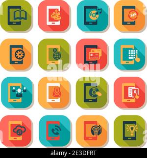 Flat Vector Mobile Icons Set. Stock Vector