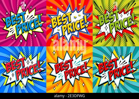 Best price labels comic book style stickers sale Vector Image