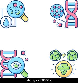 Microbiology RGB color icons set Stock Vector