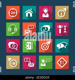Help and Support Flat Icons Set for web and mobile. Stock Vector