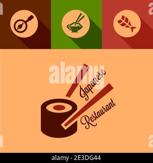 Japanese Restaurant Design Elements in Flat Design Style. Stock Vector