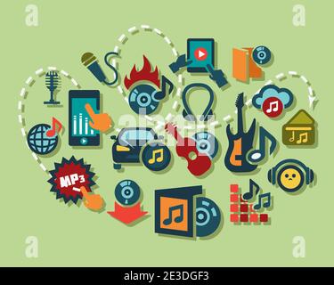 Flat Vector Music Icon Set for web and mobile. Stock Vector