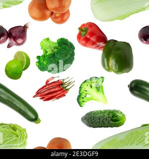Fresh vegetables seamless pattern on white background. Vegetables isolated on a white background. Food concept, pattern for background Stock Photo