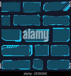 Hud frames. Digital futuristic hud interface panels, hologram high tech screen, modern interface window vector illustration set. Futuristic hologram Stock Vector