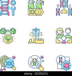 Genetics RGB color icons set Stock Vector
