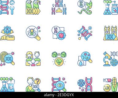 Genetic engineering RGB color icons set Stock Vector