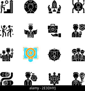 Core values black glyph icons set on white space Stock Vector