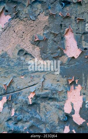 Rough grunge textured blue wall with stains, selective focus Stock Photo