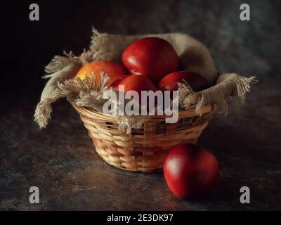 Ripe and juicy nectarines in a basket Stock Photo
