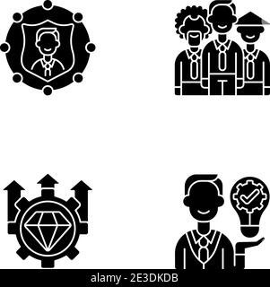 Corporate values black glyph icons set on white space Stock Vector