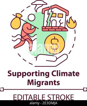 Supporting climate migrants concept icon Stock Vector