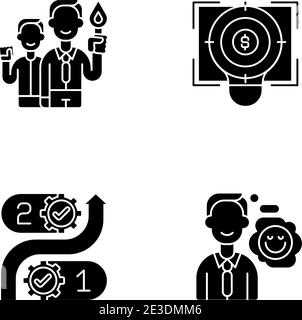 Company values black glyph icons set on white space Stock Vector
