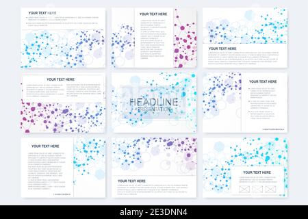 Big set of vector templates for presentation slides. Modern graphic background structure molecule and communication. Scientific pattern atom DNA Stock Vector