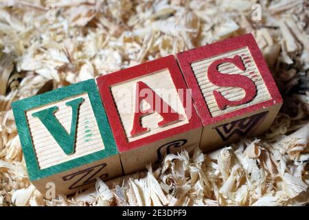 Value-added Service (VAS) acronym arranged with wooden blocks Stock Photo