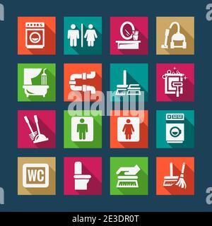 Flat Vector Black Cleaning Icons Set. Stock Vector