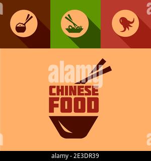 Chinese Food Design Elements in Flat Design Style. Stock Vector