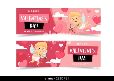 Valentine's Day banners with cupid character. Vector illustration in flat style Stock Vector