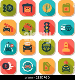 Elegant Vector Flat Auto  Icons Set. Stock Vector