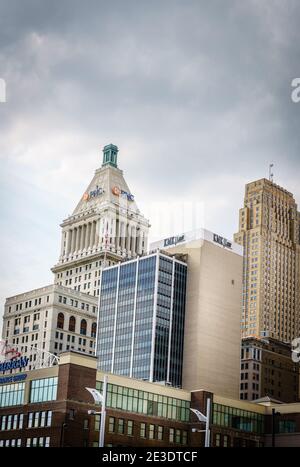 Cincinnati, Ohio, August 29, 2020: Cluster of highrise buildings in downtown Cincinnati, Ohio Stock Photo