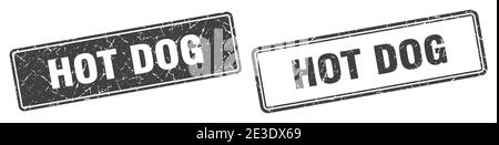 hot dog square stamp. hot dog grunge sign set Stock Vector