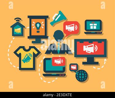 Elegant Marketing and Advertisement Flat Icons Set. Stock Vector