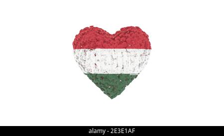 Hungary National Day. March 15. Revolution and Independence Day. Heart shape made out of flowers on white background. 3D rendering. Stock Photo