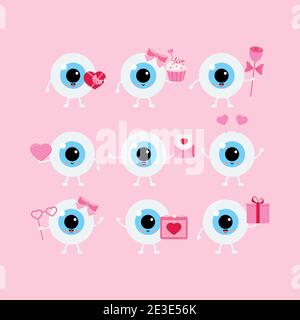 Eye vector icon. Loving eye with heart sign on black background. For  Valentine Day, Stock vector