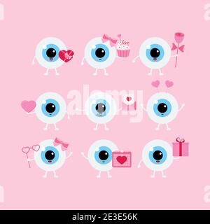 Eye valentines day vector ophthalmology love icon set. Stock Vector