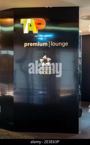 TAP Air Portugal Premium Lounge Entrance In Lisbon Airport VIP Lounge For Star Alliance Gold Member Airline Passengers Stock Photo