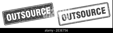 outsource square stamp. outsource grunge sign set Stock Vector