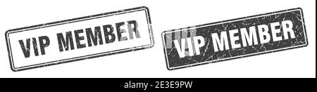 vip member square stamp. vip member grunge sign set Stock Vector