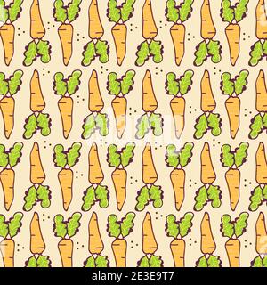 food pattern, carrots fresh harvest, line and fill background vector illustration Stock Vector