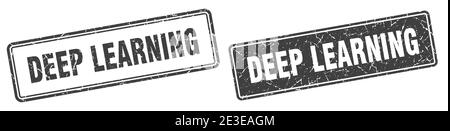 deep learning square stamp. deep learning grunge sign set Stock Vector