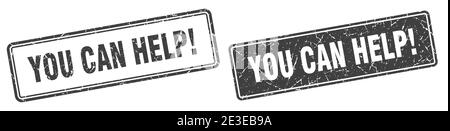 you can help square stamp. you can help grunge sign set Stock Vector