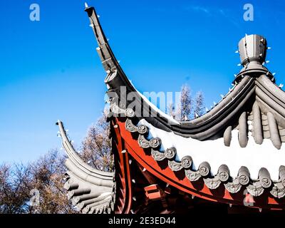 Montreal, Canada - January 5 2021: Chinese style pavillon in the Botanical Garden of Montreal Stock Photo