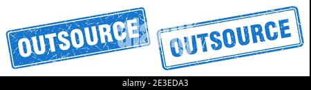 outsource square stamp. outsource grunge sign set Stock Vector