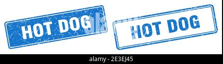 hot dog square stamp. hot dog grunge sign set Stock Vector