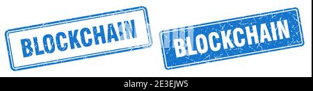 blockchain square stamp. blockchain grunge sign set Stock Vector