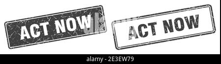 act now square stamp. act now grunge sign set Stock Vector