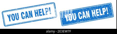 you can help square stamp. you can help grunge sign set Stock Vector