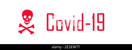 Illustrated skull and bones and the word 'Covid-19' on a white background Stock Photo