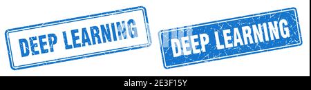 deep learning square stamp. deep learning grunge sign set Stock Vector