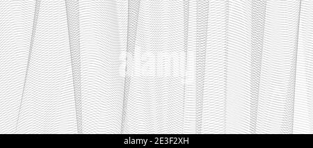 Vector monochrome textile pattern. Gray net with vertical drapery. Squiggle thin ripple curves. Abstract striped background. Line art design. EPS10 Stock Vector
