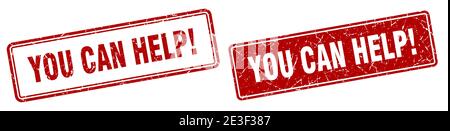 you can help square stamp. you can help grunge sign set Stock Vector